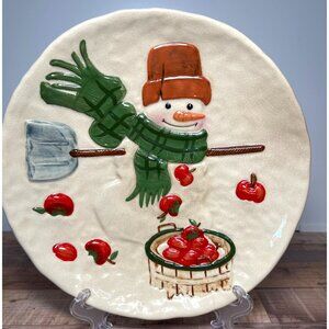 VINTAGE HALLMARK MITFORD MAX SNOWMAN Apples Christmas HOLIDAY CERAMIC PLATE